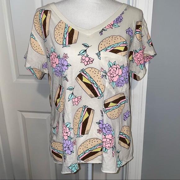 Wildfox Hamburger Floral V-Neck Shirt - Picture 2 of 10